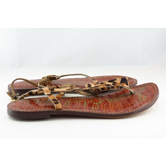 Sam Edelman T-Strap Sandals Brown Leather Women Shoes Size 7.5 Medium - Picture 3 of 6